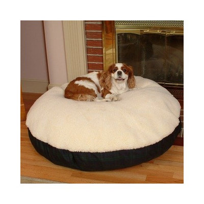 Snoozer Round Pillow Pet Bed, Black Snoozer with Fur, Small, Bubbles Print