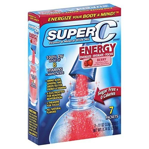 Super C Energy boost packets vitamin and mineral drink mix, Berry