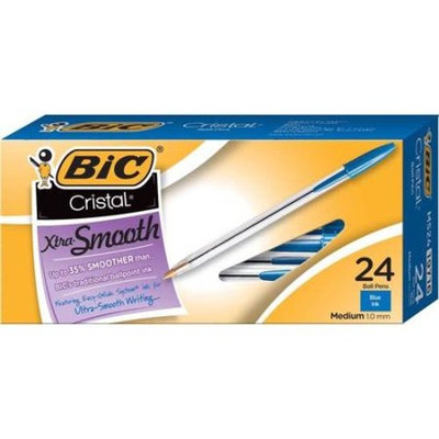 Generic Cristal Xtra Smooth Ball Pen, Medium Point, 1.0 mm, Blue Ink, 24-Count
