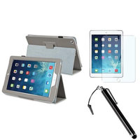 Insten INSTEN Grey Leather Case Stand Cover+Screen Protector+Pen For Apple iPad Air 5 5th Gen