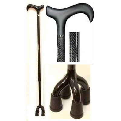 Med Aid Corporation Med-Aid Corporation WS-7207DS-4S Adjustable Soft Derby Handle Black Triple Wound Carbon Fiber Quad Cane