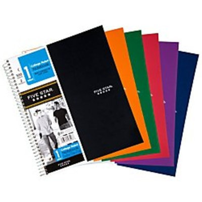 Five Star(R) Notebook With 2 Pockets, 8 1/2In. X 11In., 1 Subject, College Ruled, 100 Sheets, Assorted Colors (No Color Choice)