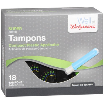 Walgreens Compact Plastic Applicator Tampons, Super, 18 ea