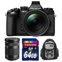 Olympus OM-D E-M1 Micro 4/3 Digital Camera with 12-40mm f/2.8 Lens (Black) with 40-150mm Lens + 64GB Card + Mini Sling Bag Kit