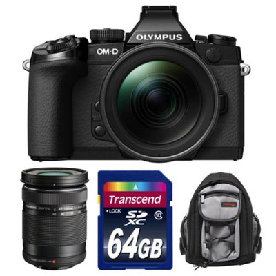 Olympus OM-D E-M1 Micro 4/3 Digital Camera with 12-40mm f/2.8 Lens (Black) with 40-150mm Lens + 64GB Card + Mini Sling Bag Kit