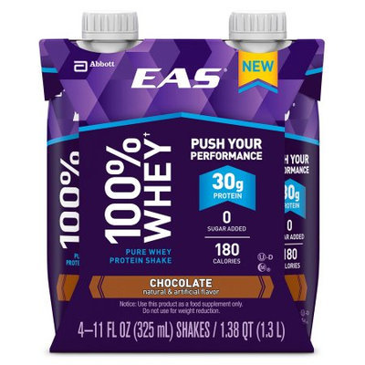 EAS 100% Whey Chocolate Pure Whey Protein Shakes, 11 fl oz, 4 count, (Pack of 3)