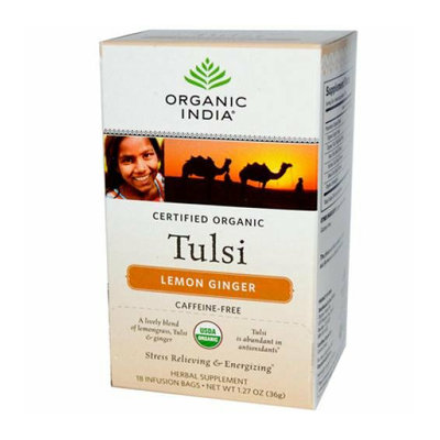 Organic India Tulsi Tea Lemon Ginger 18 Tea Bags Case of 6