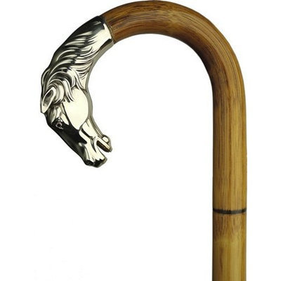 Harvy Men Horse Head Cane Stepped Manilla Alpacca Handle -Affordable Gift! Item #DHAR-9011300