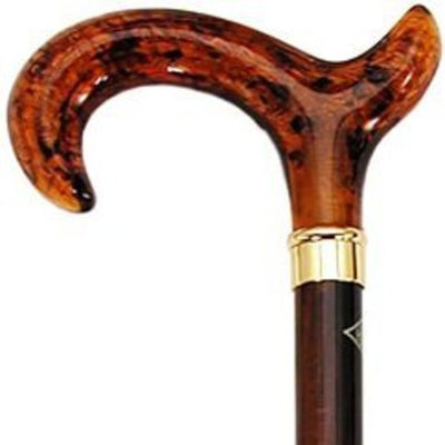 Harvy Men Derby Cane Cherry Stained With Amber Handle -Affordable Gift! Item #DHAR-9765800