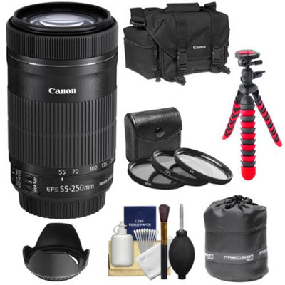 Canon EF-S 55-250mm f/4.0-5.6 IS STM Zoom Lens with 3 UV/CPL/ND8 Filters + Hood + Case + Flex Tripod + Kit for Digital SLR Cameras