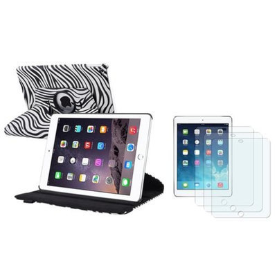Insten INSTEN For iPad Air 2 2nd Gen White/Black Zebra Ultra Slim Multi Angle Stand Leather Case + 3x Anti-Glare Protector