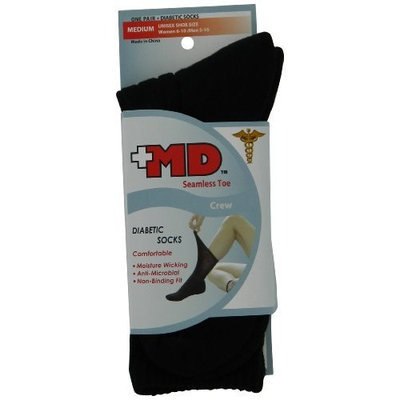MD USA Seamless Toe Crew Diabetic Sock. Large, Black (Pack of 2)