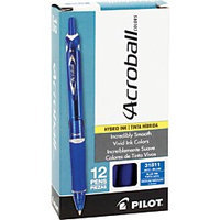 Pilot(R) Acroball Retractable Hybrid Gel Pens, Medium Point, 1.0mm, Translucent Blue Barrel, Blue Ink, Pack Of 12