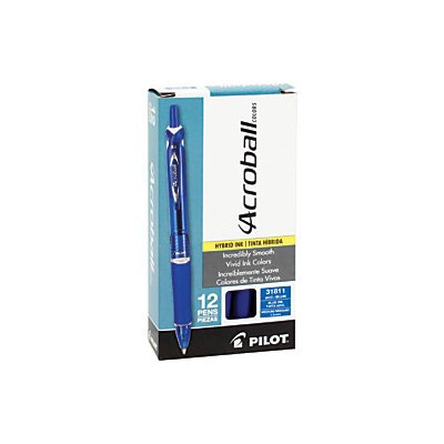 Pilot(R) Acroball Retractable Hybrid Gel Pens, Medium Point, 1.0mm, Translucent Blue Barrel, Blue Ink, Pack Of 12