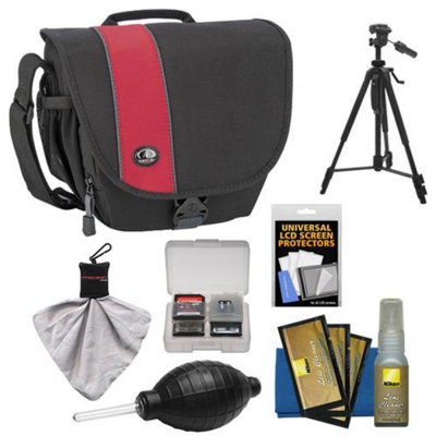 Tamrac 3444 Rally 4 Digital SLR Camera Case (Black/Red) with Tripod + Nikon Cleaning Kit for Nikon D3200, D5200, D5300, D7100, D600, D800