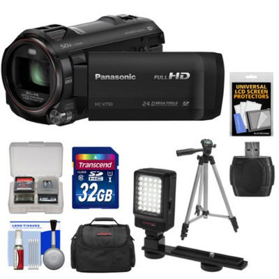 Panasonic HC-V750K HD Wi-Fi Video Camera Camcorder with 32GB Card + Case + LED Light + Tripod + Kit
