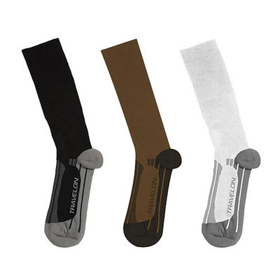 Travelon Set of 3 Compression Travel Socks - Medium-1 Black/Gray-1 Tan/Brown-1 White/Gray Compression Travel