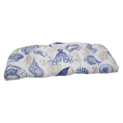 Pillow Perfect Outdoor Wicker Loveseat Cushion - Blue/Tan Sealife