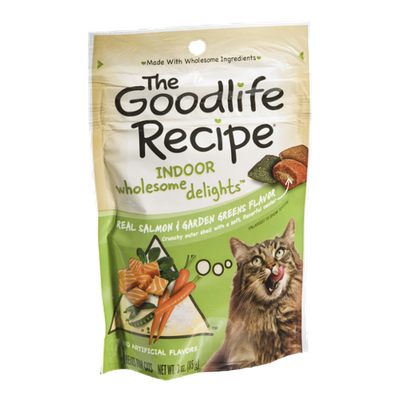The Goodlife Recipe Real Indoor Wholesome Delights Salmon & Garden Greens Treats for Cats