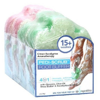 Spongeables Pedi-Scrub Foot Buffer, Citron Eucalyptus and Lavender Tea Tree Oil Aromatherapy, 4 Count, 2-Ounce Sponges