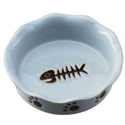 Ethical 5-Inch Ruffled Cat Dish, Blue