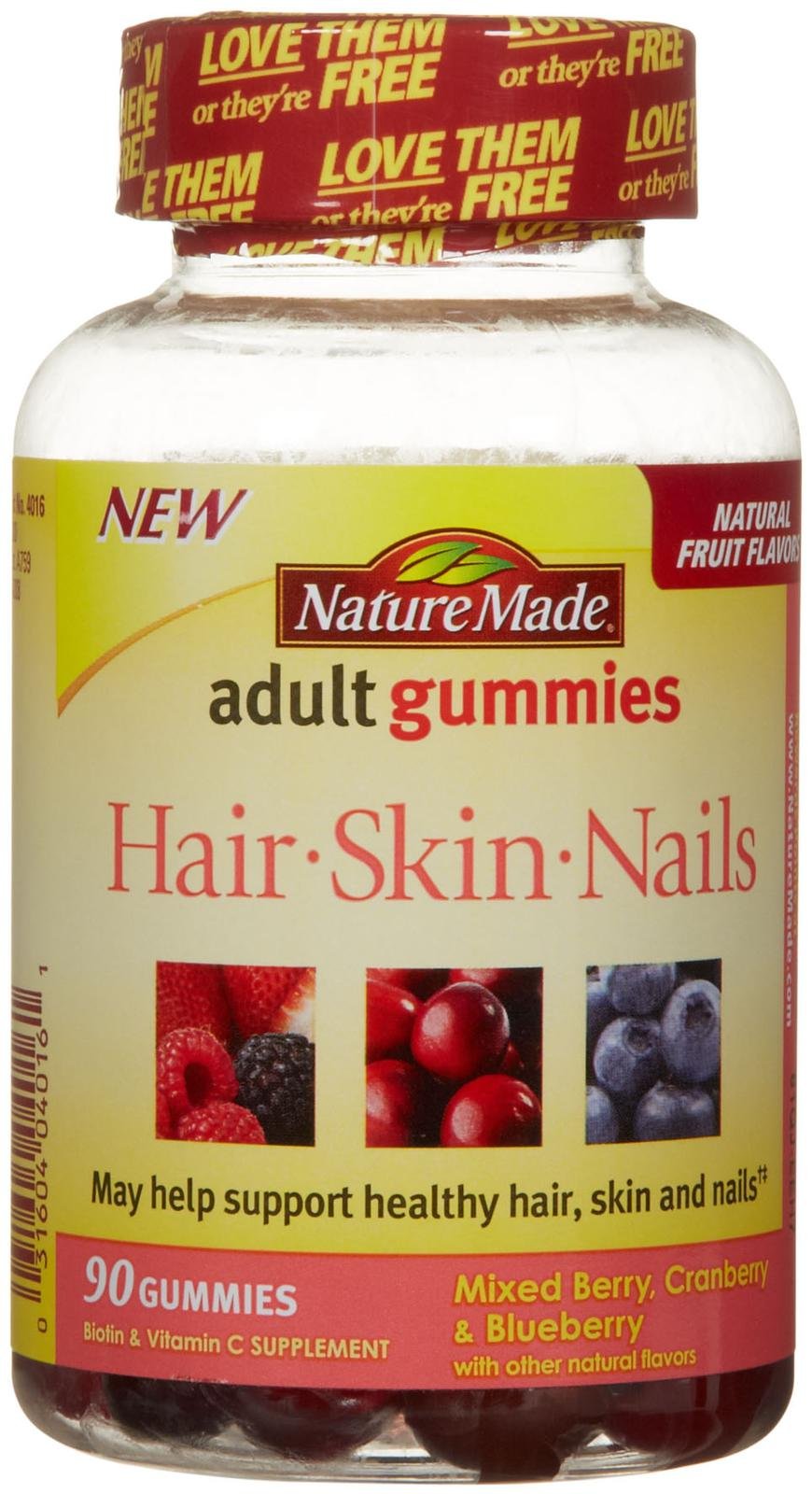 Nature Made Adult Gummies Hair-Skin-Nails Mixed Berry Cranberry & Blueberry 90 Gummies