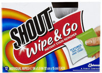 Shout Laundry Supplies Multi-Purpose Instant Stain Remover Wipes (12-Pack) 02246