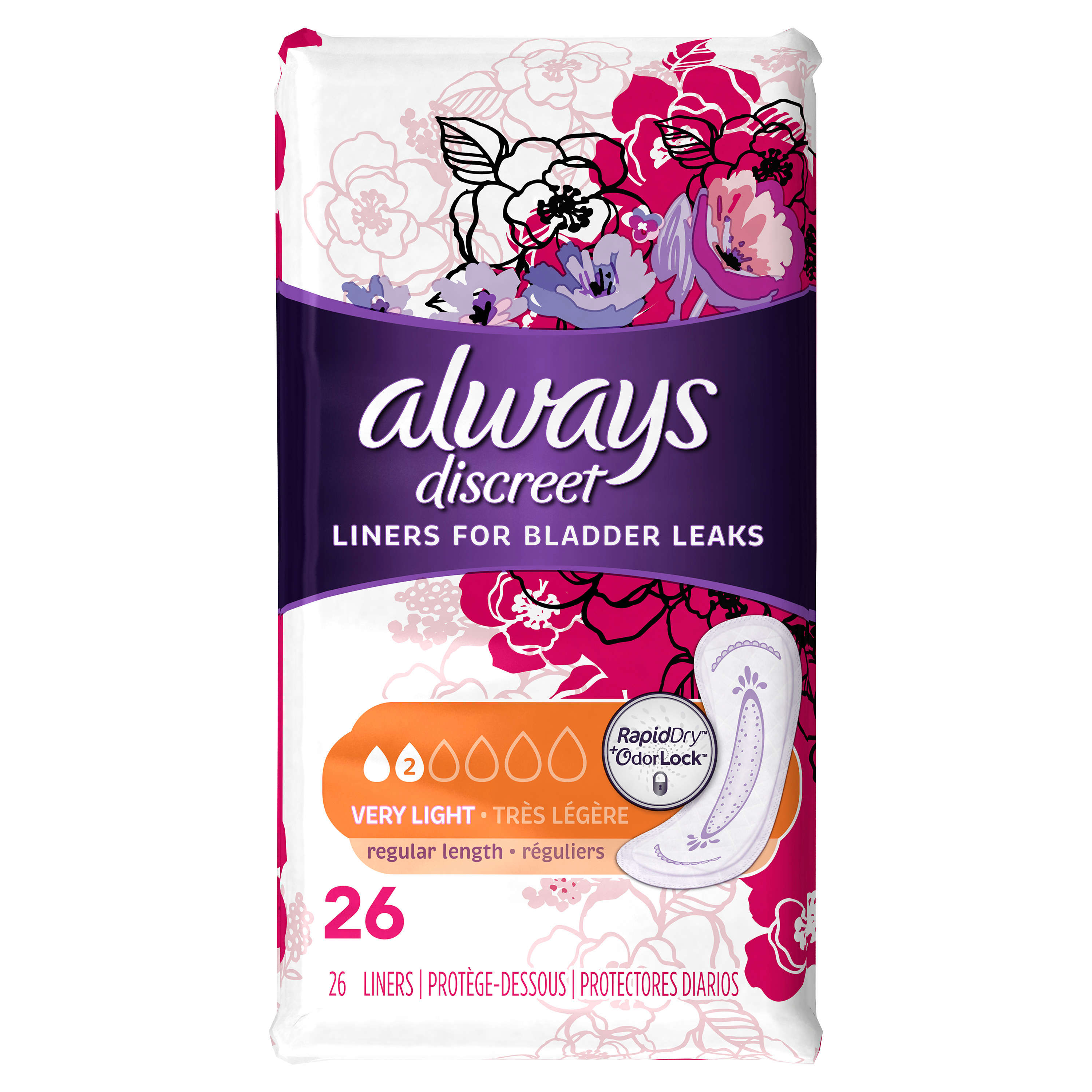 Always Discreet Very Light Liners – Regular Length