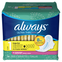 Always Ultra Thin Fresh Size 1 Regular Pads with Wings Scented