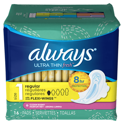 Always Ultra Thin Fresh Size 1 Regular Pads with Wings Scented