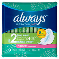 Always Ultra Thin Fresh Size 2 Long Super Pads With Wings Scented