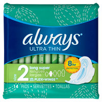 Always Ultra Thin Size 2 Long Super Pads With Wings Unscented