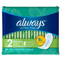 Always Ultra Thin Size 2 Long Super Pads Without Wings Unscented