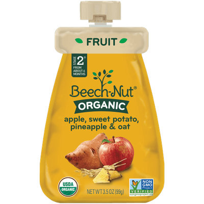 Beech-Nut organic apple, sweet potato, pineapple & oat pouch