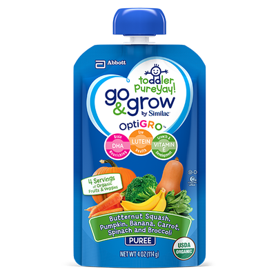 Go & Grow By Similac® Butternut Squash, Pumpkin, Banana, Carrot, Spinach, Broccoli Puree Toddler Food Pouches With OptiGRO™