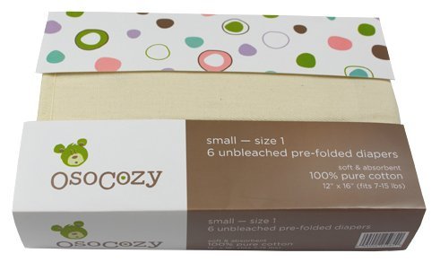 OsoCozy Prefold Cloth Diapers - Unbleached S (8-15 lbs) - 6 ct.