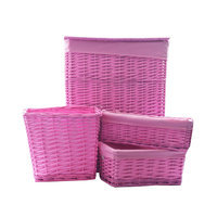 Baum 4-Piece Willow Lined Hamper and Storage Set, Pink