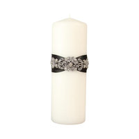 Ivy Lane Design Wedding Accessories Pillar Candle, Adriana, Ivory Candle with Black Band, 9