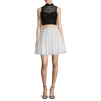 City Triangles Sleeveless Sequin-Lace Two-Piece Party Dress - Juniors