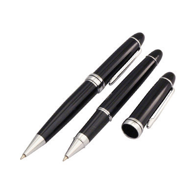 Tico Originals Natico Black and Silver Ball Point and Roller Ball Pen Set