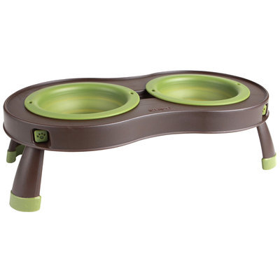 Popware for Pets Collapsible & Elevated Pet Feeder - Brown & Green