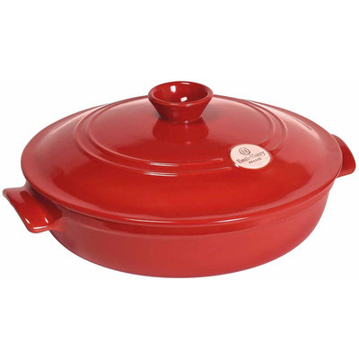 Emile Henry Ceramic Round Braiser with Lid Color: Burgundy