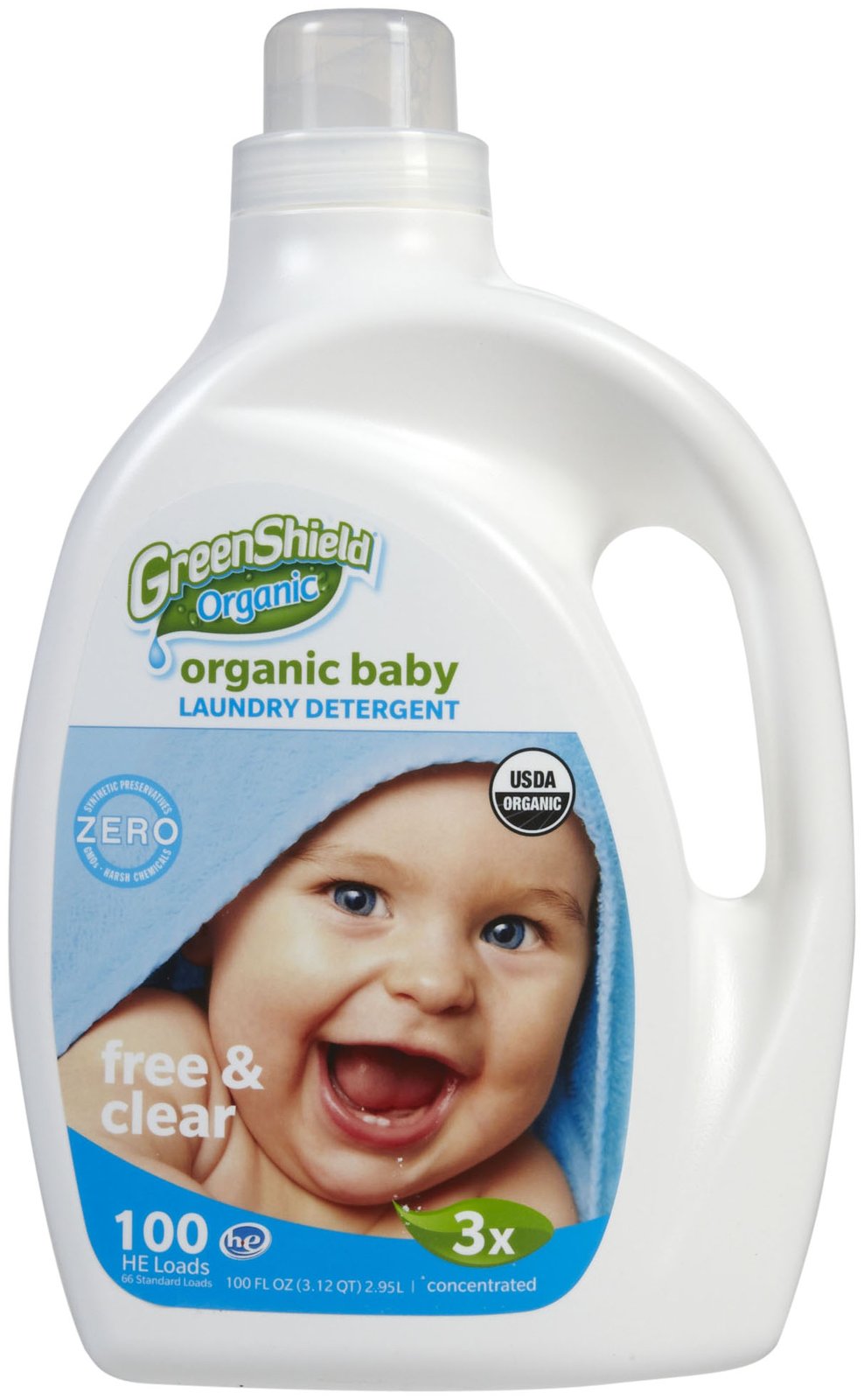 GreenShield Organic USDA Organic Baby Laundry Detergent, Free & Clear, 100oz, Unscented