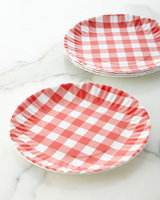 Horchow Four Gingham Melamine Plates, RED/WHITE
