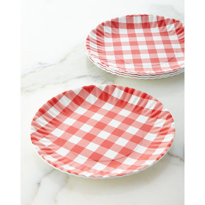 Horchow Four Gingham Melamine Plates, RED/WHITE