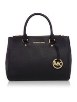 Michael Kors Sutton Medium Saffiano Leather Satchel Handbag in Black