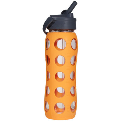 Lifefactory Glass Bottle with Straw Cap - Orange - 22 oz