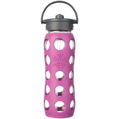 Lifefactory Glass Bottle with Straw Cap and Silicone Sleeve - 22oz - Huckleberry