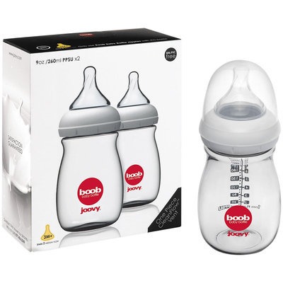 JoovyA Boob 9-Ounce Baby Bottle in Grey (2-Pack)