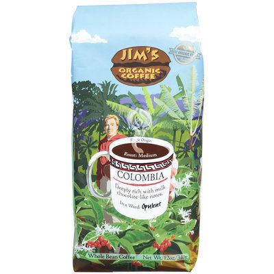 Jim's Organic Coffee Organic Colombian Coffee Bean, 12 oz
